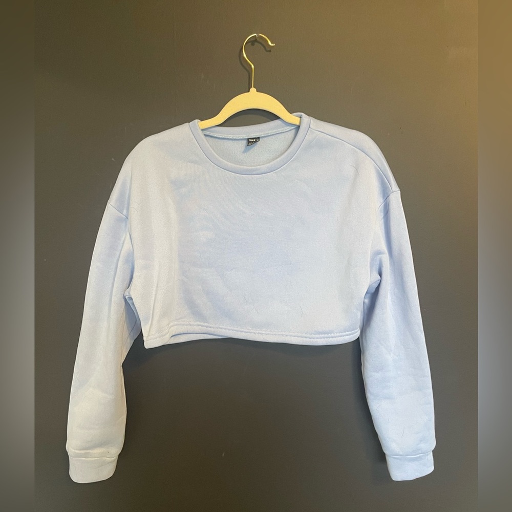 cropped baby blue crew neck sweatshirt